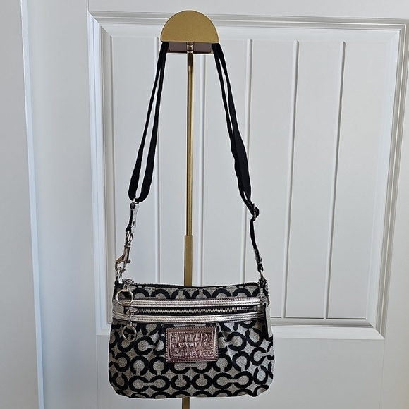 Coach Poppy Black and Silver Patterned Crossbody Bag With Adjustable Strap - Picture 9 of 12